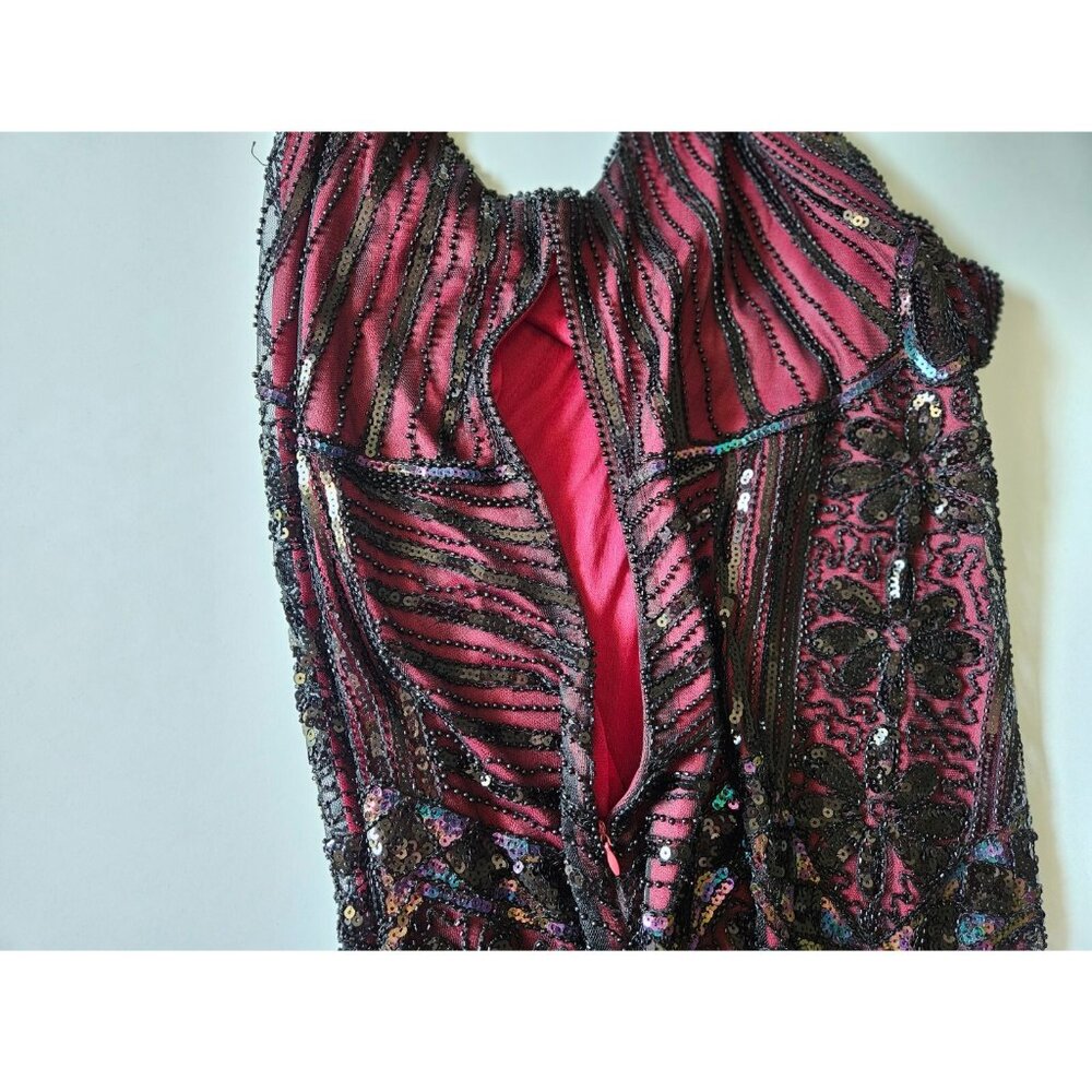 Women XL Flapper dress costume halloween maroon Burgundy wine fringe black Party - Picture 7 of 14